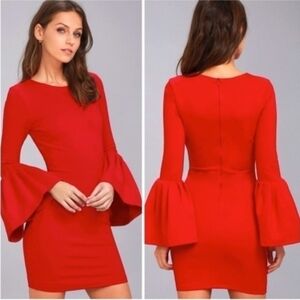Lulus Double Flair Red Long Sleeve Bodycon Dress, NWT, XS